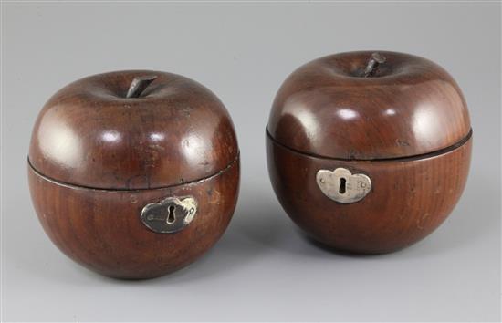 A pair of Georgian style fruitwood apple tea caddies, 4.25in.